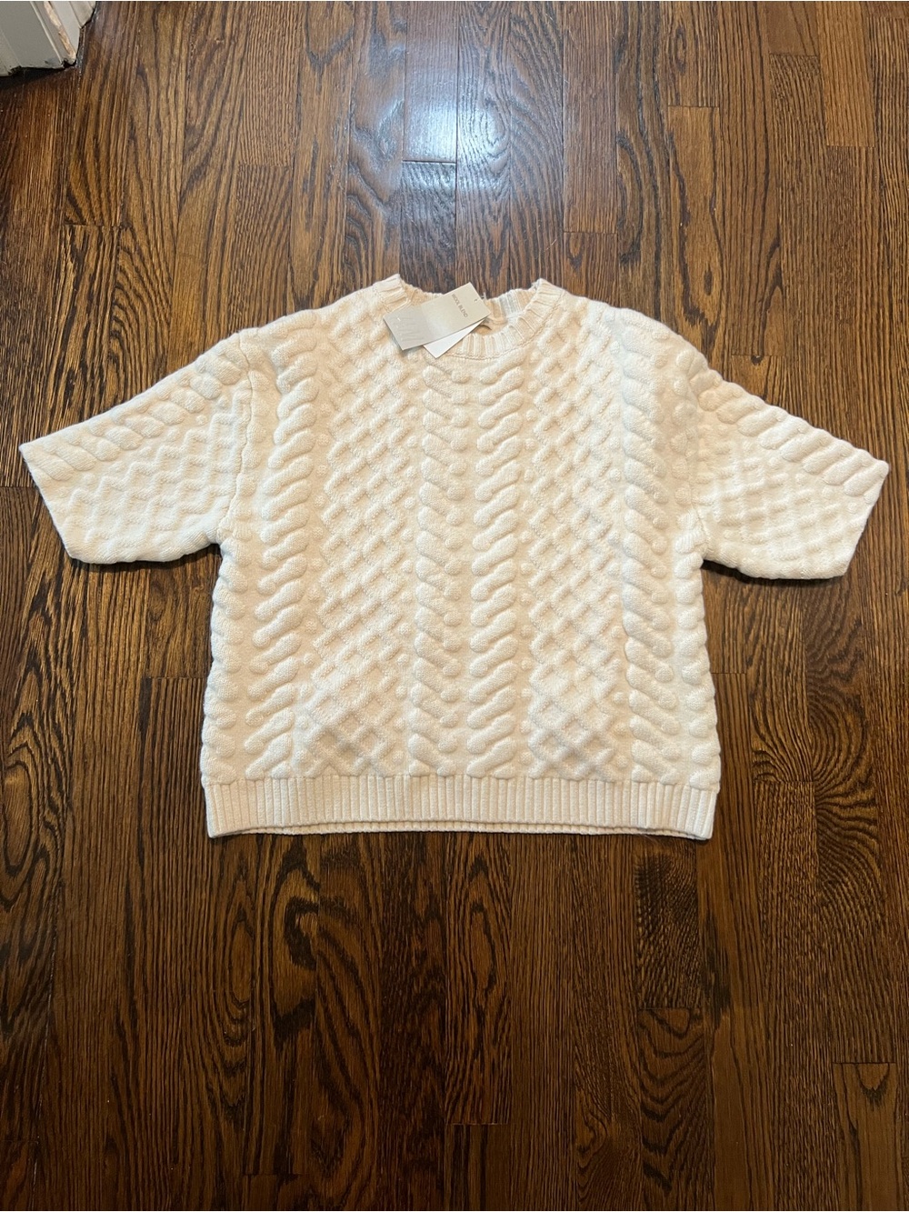 H&M Cream Cable Knit Short Sleeve Sweater